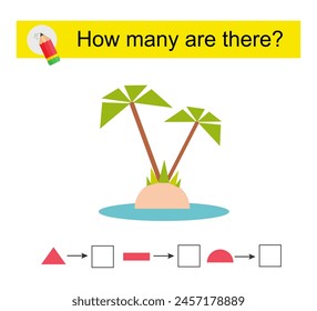 Math activity for kids. How many geometric shapes? Cartoon palm tree. 