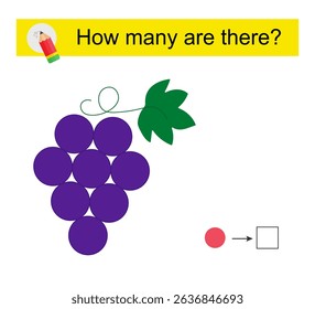 Math activity for kids. How many geometric shapes? Cartoon grapes. 