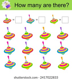 Math activity for kids. Illustration of the spinning top toy. Vector illustration. 