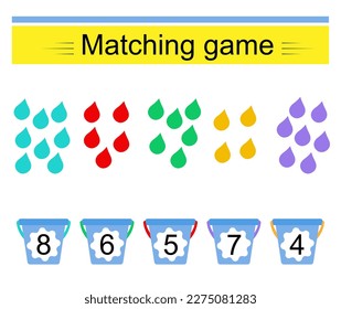 Actividad matemática para los niños. Juego coincidente. Desarrollar habilidades de aritmética. Rango de números hasta 10. Ilustración vectorial.