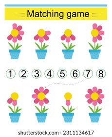 Math activity for kids. Matching game. Developing numeracy skills. Vector illustration.