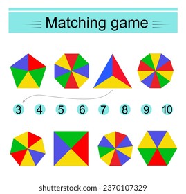 Math activity for kids. Matching game.  Vector illustration