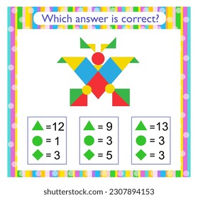 Math activity for kids. Need to find the correct answer. Preschool worksheet activity. Vector illustration. 