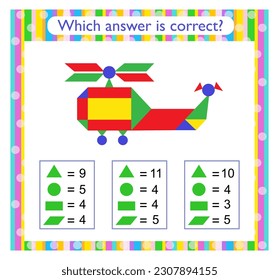 Math activity for kids. Need to find the correct answer. Preschool worksheet activity. Vector illustration. 