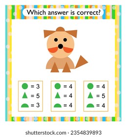 Math activity for kids. Need to find the correct answer. Preschool worksheet activity. 