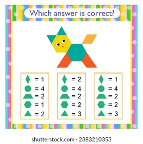Math activity for kids. Need to find the correct answer. Cartoon animal. Preschool worksheet activity. 