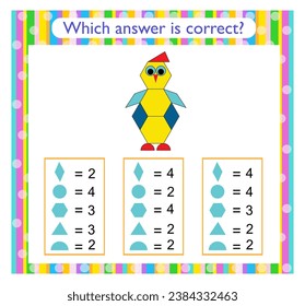 Actividad matemática para los niños. Necesita encontrar la respuesta correcta. Pingüino de dibujos animados. Actividad de la hoja de cálculo preescolar. 