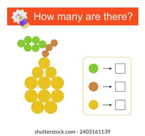 Math activity for kids. Number range up to 15. Cartoon pear. 