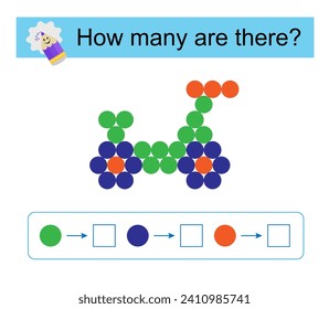 Math activity for kids. Number range up to 15. Cartoon bicycle. 
