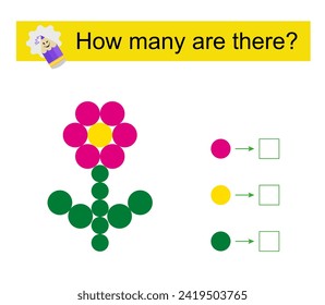 Math activity for kids. Number range up to 10. Cartoon flower. 