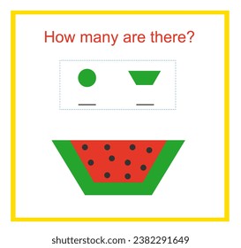 Math activity for kids. Vector illustration of cartoon watermelon. Flat design.