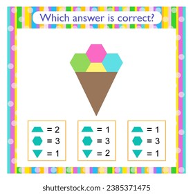 Math activity. Need to find the correct answer. Cartoon ice cream.  