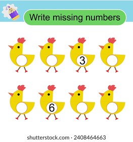 Math activity. Activity page for preschoolers. Cartoon chick.