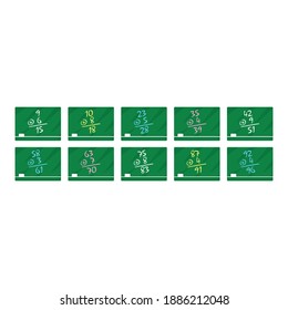 math addition exercises on the green board. mathematical operations