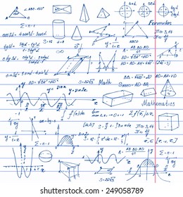 Math. Background with trigonometry formulas. Vector illustration.