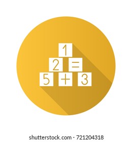 Math blocks flat design long shadow glyph icon. Educational game. Vector silhouette illustration