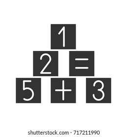 Math blocks glyph icon. Silhouette symbol. Educational game. Negative space. Vector isolated illustration