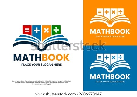 Math Book logo concept. An open book featuring mathematical symbols represents learning, education, and the study of science and numbers. Perfect for schools, tutors, and educational apps.