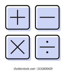 Math calculation keyboard. Vector icon set with shifted effect.