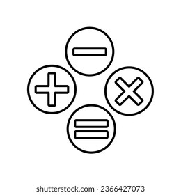 math calculator, accounting icon. calculator keys include count formula, minus, addition, division and equal symbol, math interface. line style Vector illustration. design on white background. EPS 10
