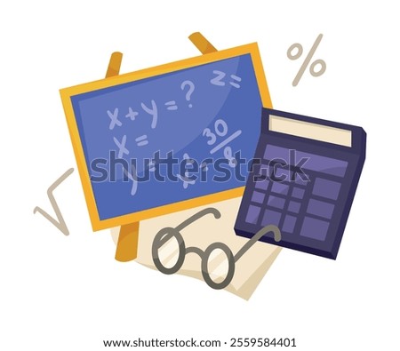 Math Calculator and Chalkboard as School Education Item and Supply Composition Vector Illustration