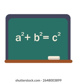 Math chalkboard vector illustration. Pythagorean theorem on school board. Geometry formula education clipart.