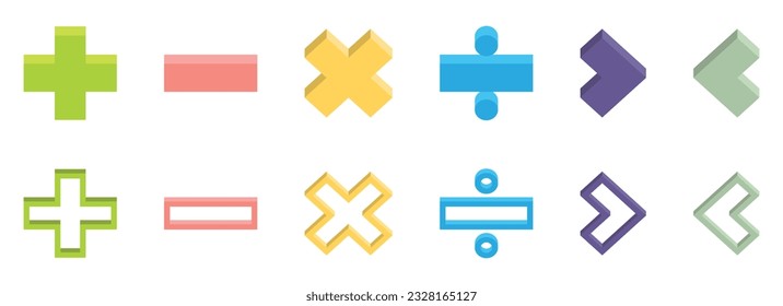 Math character icon collection vector illustration isolated on white