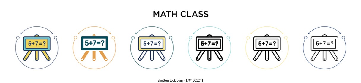Math class icon in filled, thin line, outline and stroke style. Vector illustration of two colored and black math class vector icons designs can be used for mobile, ui, web