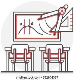 Math Class - Infographic Icon Elements from School Set. Flat Thin Line Icon Pictogram for Website and Mobile Application Graphics.