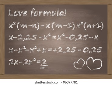 Math classroom chalkboard with cute love formula concept illustration background vector