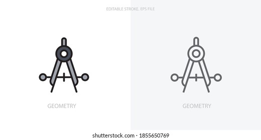 Math compass tool icon for your website, logo, app, UI, product print. Geometry concept flat Silhouette vector illustration icon. Editable stroke icons set
