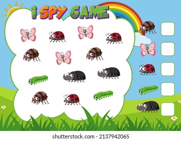 Math counting game template of insect illustration