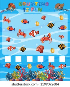 Math counting game underwater template illustration