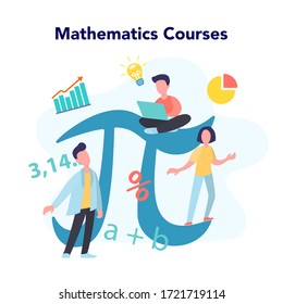 Math course concept. Learning mathematics, idea of education and knowledge. Science, technology, engineering, mathematics education. Isolated flat vector illustration