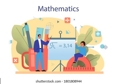 Math course concept. Learning mathematics, idea of education and knowledge. Science, technology, engineering, mathematics education. Isolated flat vector illustration