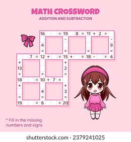Math Crossword puzzle. Addition and subtraction.