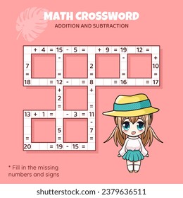 Math Crossword puzzle. Addition and subtraction.