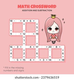 Math Crossword puzzle. Addition and subtraction.
