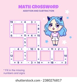 Math Crossword puzzle. Addition and subtraction.
