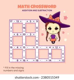 Math Crossword puzzle. Addition and subtraction.