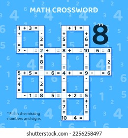 Math Crossword puzzle for children. Addition and subtraction.