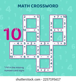 Math Crossword puzzle for children. Addition and subtraction.