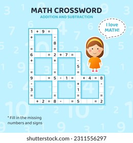 Rompecabezas entre matemáticas para niños. Adición y sustracción.