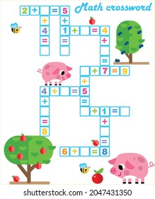 Math Crossword puzzle for children solve examples	