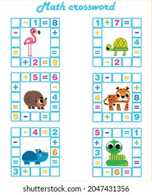 Math Crossword puzzle for children solve examples	