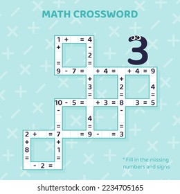 Math Crossword puzzle for children solve example.