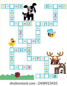 Math Crossword puzzle for children solve examples	