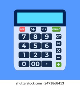 Math device calculator isolated on blue.