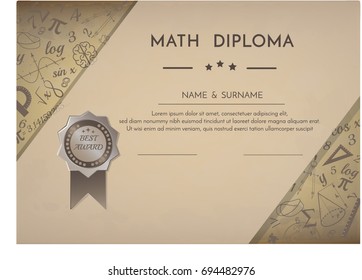 Math diploma certificate award in the old vintage style