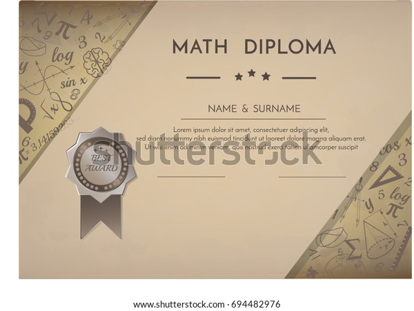 Math Diploma Certificate Award Old Vintage Stock Vector (Royalty Free ...